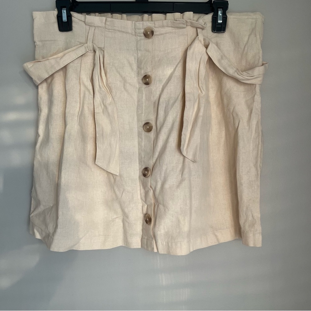Falls Creek Paper Bag Button Down Linen Skirt With Tie Waist  Size XL